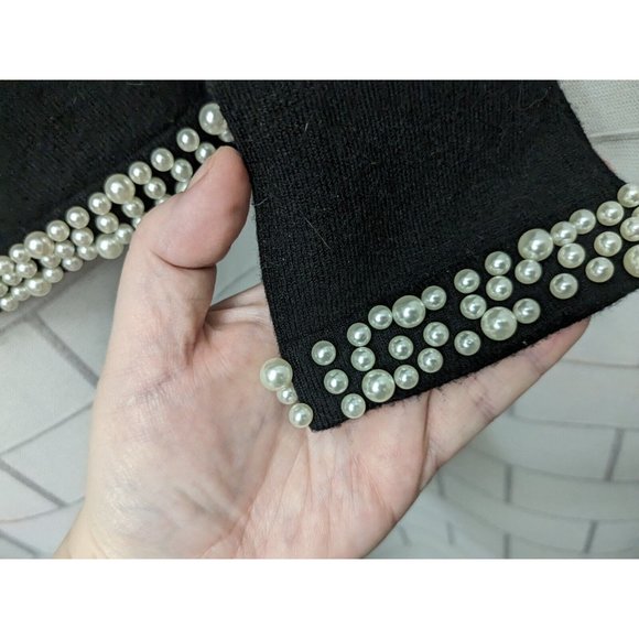 Siani Milano Black Open Cardigan Sweater with Pearl Details Women's Size Small - Picture 3 of 9